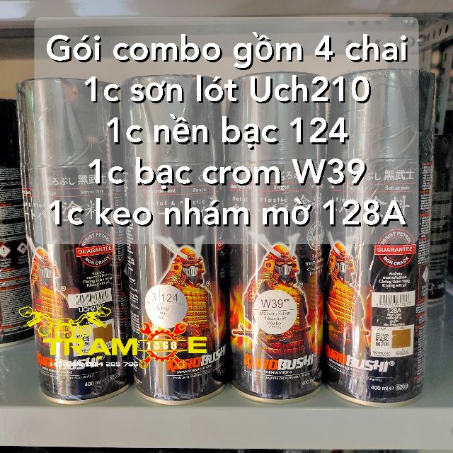 [ COMBO 4 CHAI ] SƠN XỊT SAMURAI MÀU BẠC CROM MỜ ÁNH KIM UCH210 - 124 - W39 - 128A