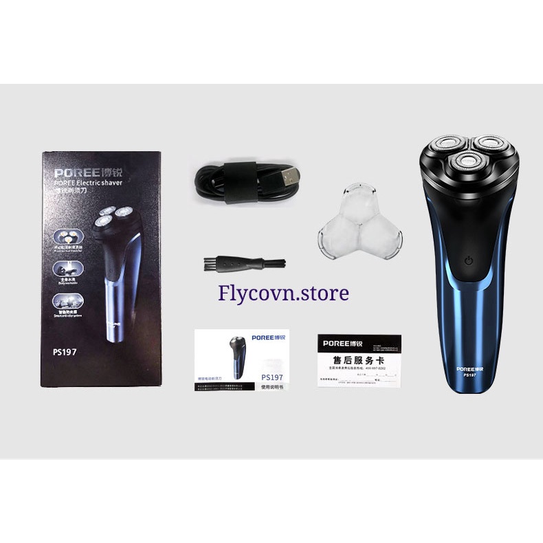 Máy cạo râu Poree ps198 máy khỏe cạo êm, sạc điện nhanh, đầu cạo tỉa râu đa năng - BH 12 tháng