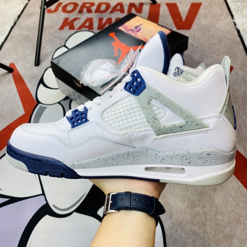 Giày thể thao sneaker cổ cao Jordan 4 AJ4 Retro White MidNight Navy Hàng SC