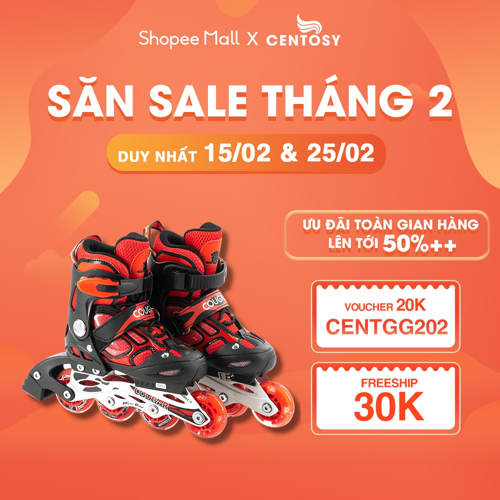 Giày Trượt Patin Trẻ Em Giá Rẻ [Centosy - Cougar 835LSG] - Có Bánh Phát Sáng, Phanh An Toàn - Centosy Miền Nam