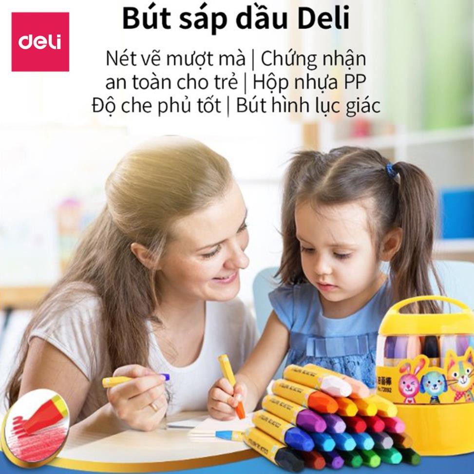 Bút sáp màu hữu cơ an toàn, cho bé tập vẽ hộp nhựa chắc chắn Deli - BỘ SÁP MÀU CRAYONLAP