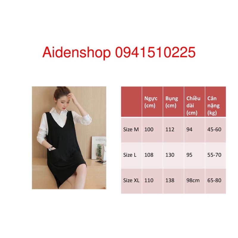 Váy Yếm bầu công sở Aidenshop đầm bầu văn phòng màu đen(có size 40-75kg,không áo)