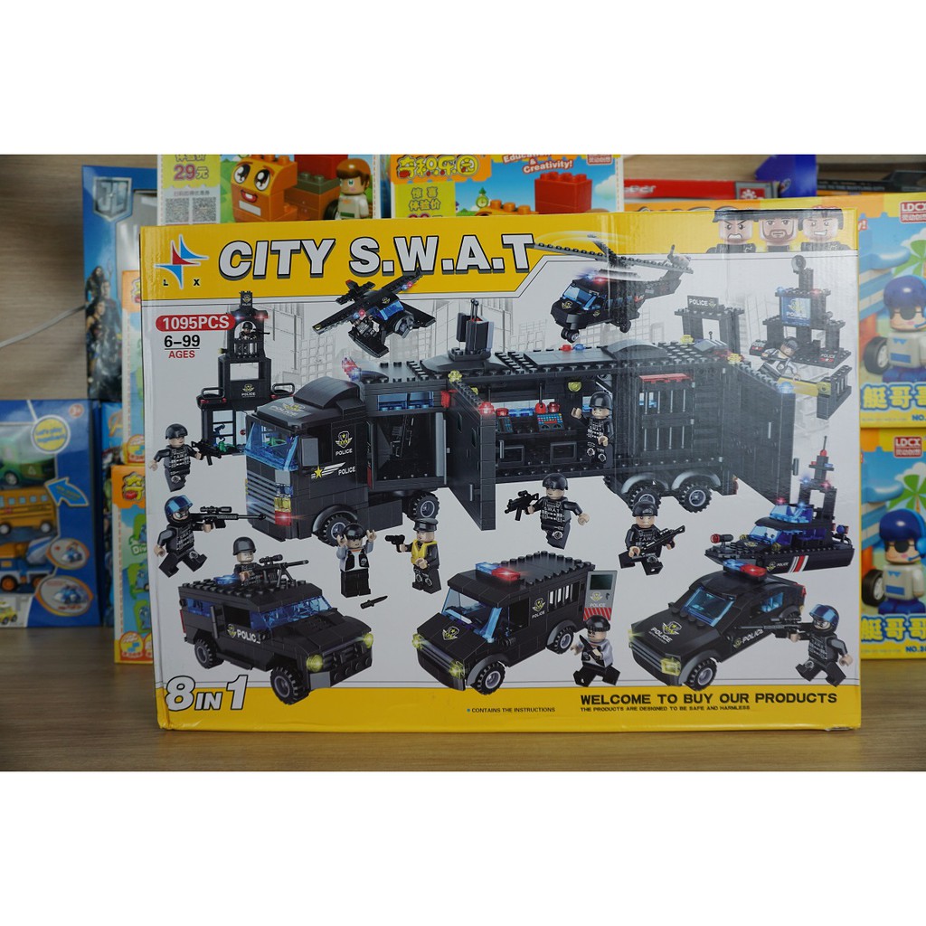Mô hình xe ô tô cảnh sát đồ chơi lắp ghép lego 8 in 1 gồm 1095 chi tiết đồ chơi trẻ em