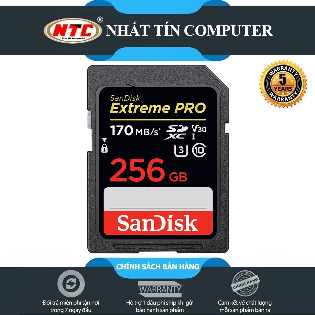 Thẻ nhớ SDXC SanDisk Extreme Pro 256GB UHS-I U3 4K V30 170MB/s - Model 2019 (Đen)