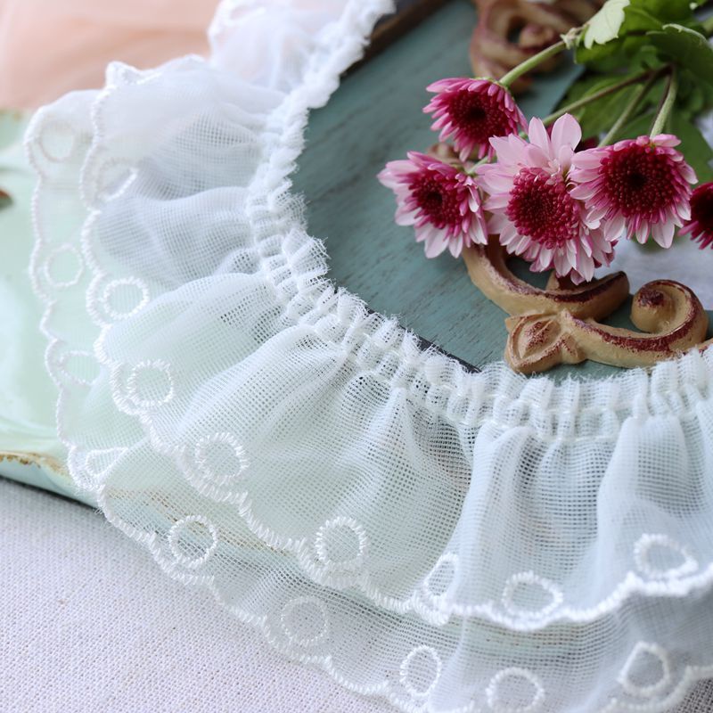 Cuộn Dây Ren Hai Lớp Hình Tròn 5.5cm * 1m Dùng Thêu Trang Trí Đầm Handmade Diy