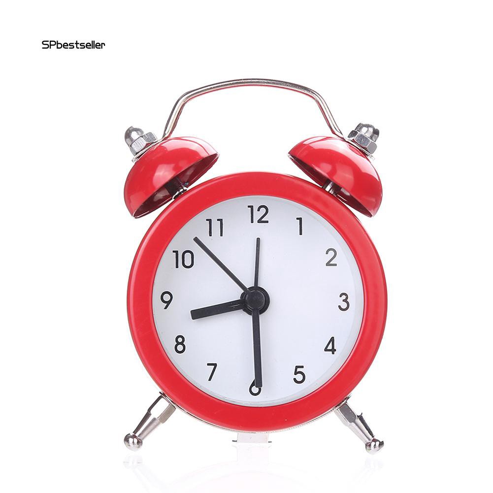 SPBS_Mini Round Metal Alarm Clock Desk Stand Clock for Home Room Kitchen Office