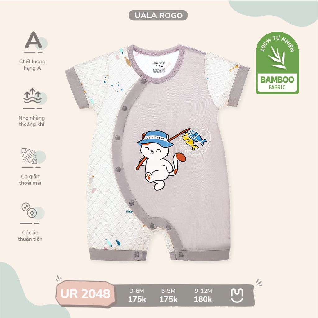 Bodysuit cộc tay Ualarogo 3-12M vải bamboo liền thân gọn gàng cúc bấm tiện lợi cho mùa hè