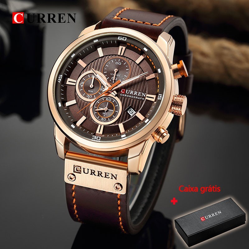 Đồng Hồ Quartz Curren Trang Trí Chữ Chronograph Với Dây Đeo Da 8291