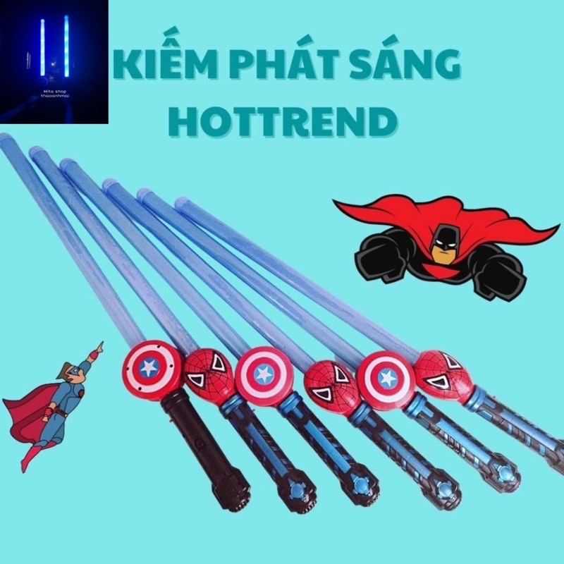 Kiếm phát sáng đèn Led có nhạc, kiếm nhựa trẻ em hình siêu anh hùng captain, người nhện spider man - Đồ chơi trung thu