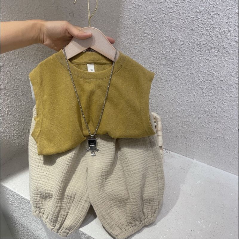 Bộ Quần Áo Ba Lỗ Thời Trang Hè Năng Động Cho Bé Trai