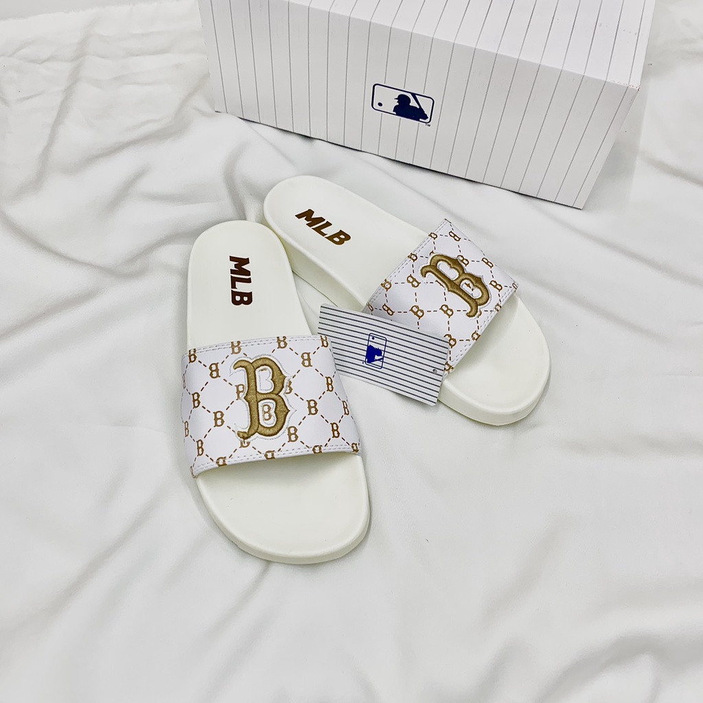 Dép Mlb NY Logo Thêu màu Vàng quai ngang Nam Nữ