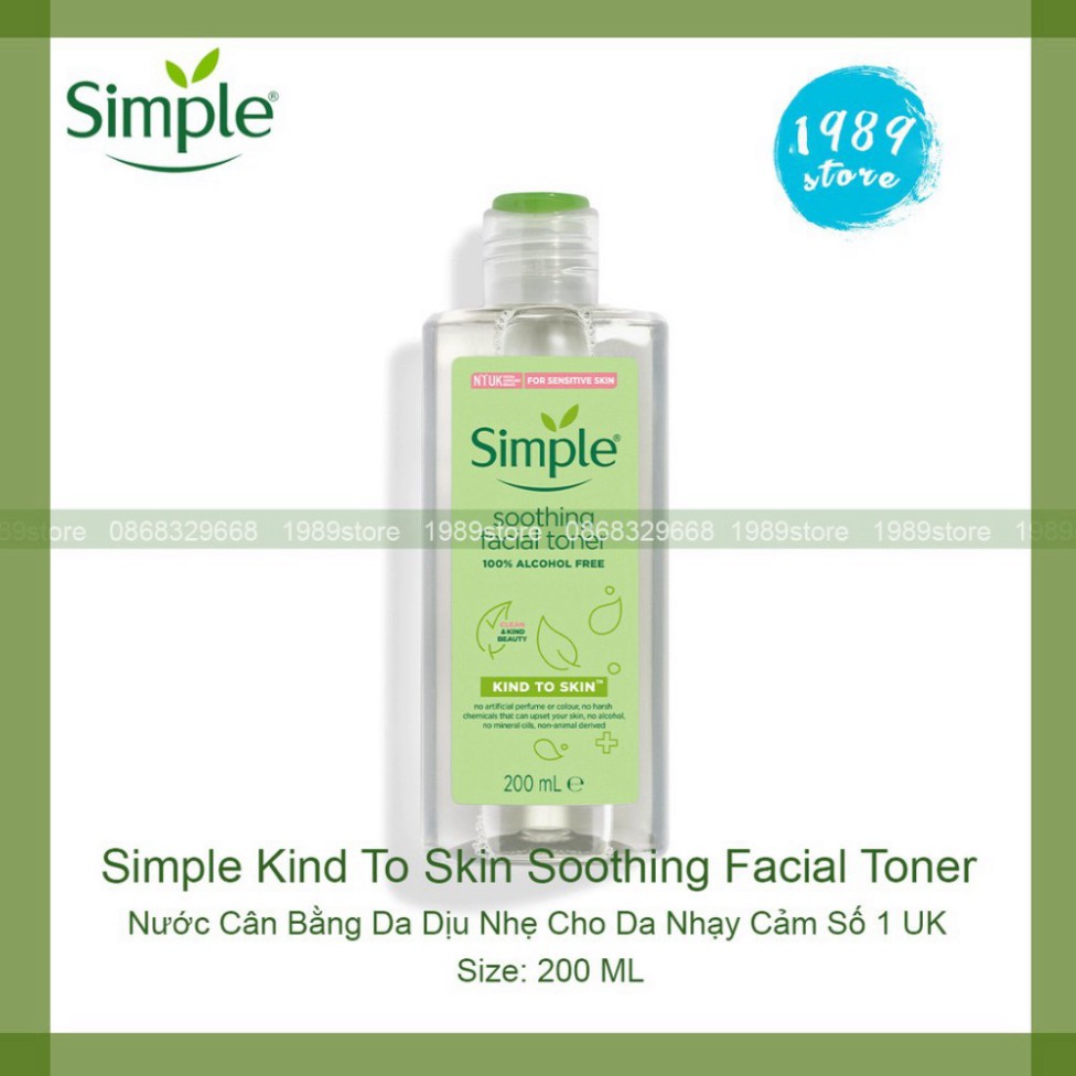 Nước Hoa Hồng Simple Kind To Skin Soothing Facial Toner UK 200ML Cân Bằng và Làm Dịu Da Nhạy Cảm H30