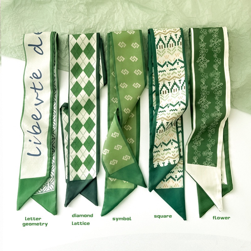 Set 5 Dây Cột Tóc / Khăn Choàng Cổ / Túi Xách Đa Năng Màu Xanh Lá