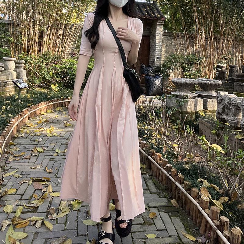 Đầm Lửng Dáng Ôm Màu Trơn Kiểu Hàn Quốc Thời Trang Xuân Hè Cho Nữ