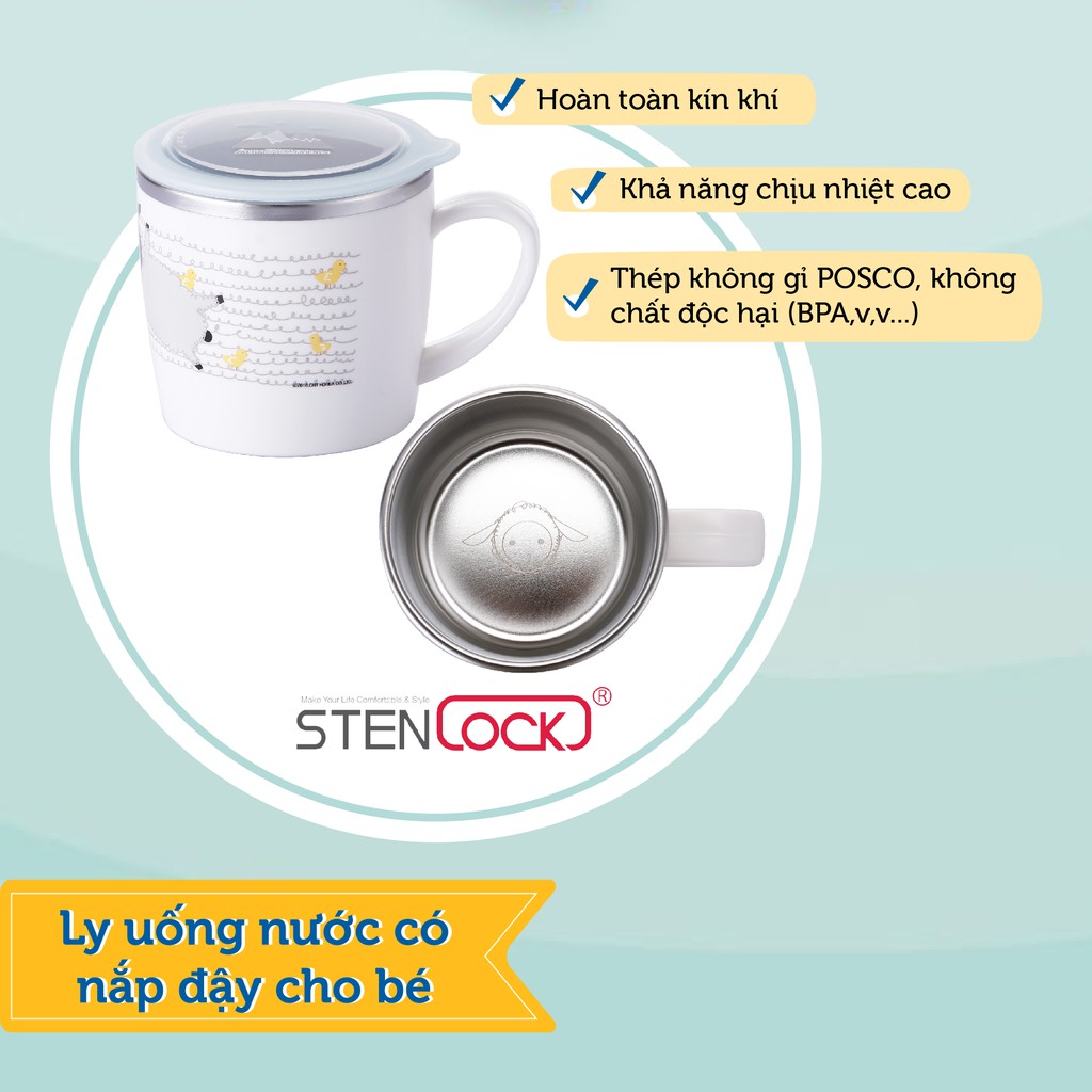 Set đồ dùng ăn dặm Ly/Khay đựngcơm/Muỗng/Nĩa/Đũa STENLOCK (Chính hãng Hàn Quốc)