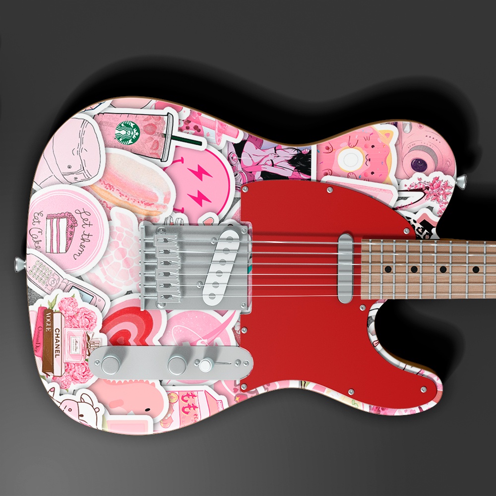 Set 50 cái Sticker màu hồng dán mũ bảo hiểm, hình dán Pink chống nước, decal màu Hồng trang trí laptop, điện thoại