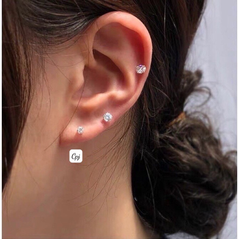 Bông tai hột xoàn hình tròn ,hình vuông bạc ta XƯỞNG BẠC PHƯƠNG CẢNH CPJ