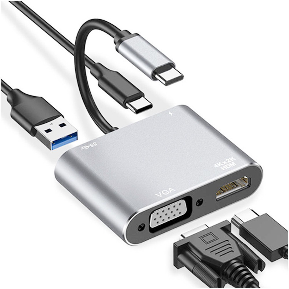 Bộ Chuyển Đổi Type-C 3.1 Sang Hd 4k Hdmi + Vga + Usb3.0 + Pd Hub Usb-C Cho Macbook Series