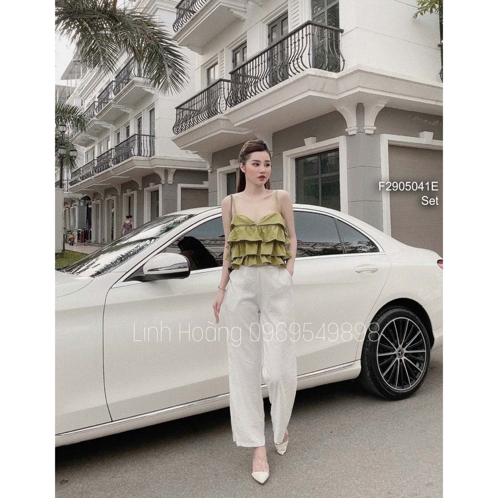 Set đũi áo bèo tầng 2 dây phối quần suông!