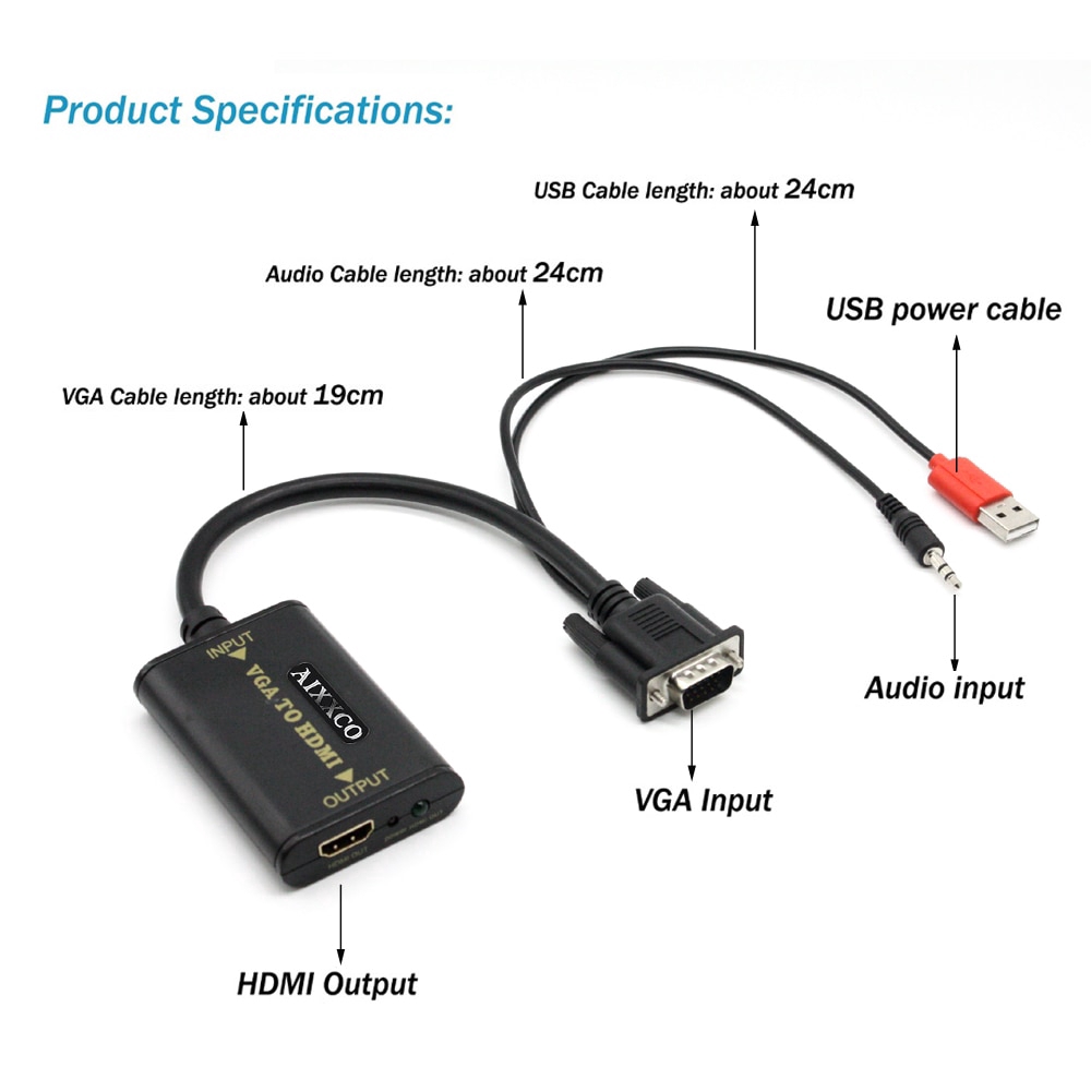 Cáp chuyển đổi VGA sang HDMI 1080P HD TV AV HDTV PC Video vga2hdmi