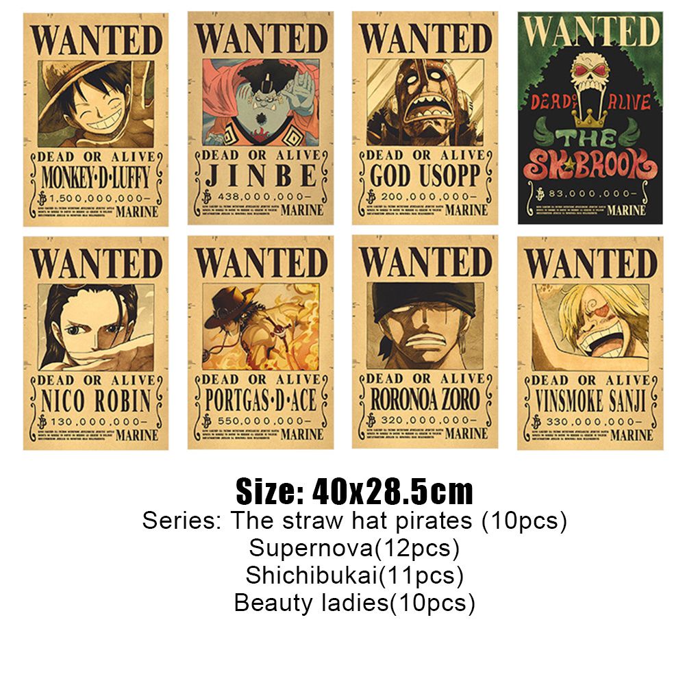 Set 10 áp phích trang trí phòng khách hình các nhân vật trong anime One Piece phong cách vintage