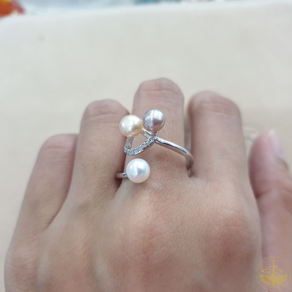 Nhẫn nữ đính ngoc trai bạc 925 freesize