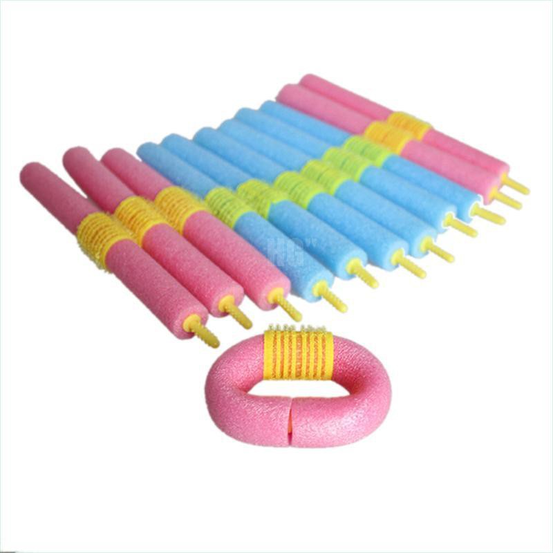 ❥HG*12 Soft Twist Soft Foam Bendy Hair Rollers Curlers Cling Strip