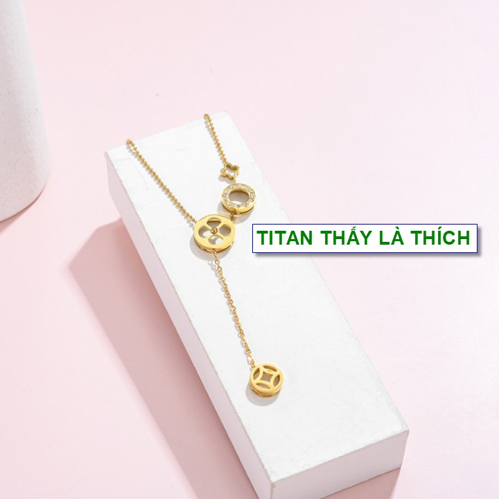 Dây chuyền vàng sợi nhỏ bi nữ titan cách điệu mặt độc lạ - Hàng chuẩn titan màu sắc bóng đẹp-Cam kết 1 đổi 1 nếu gỉ sét