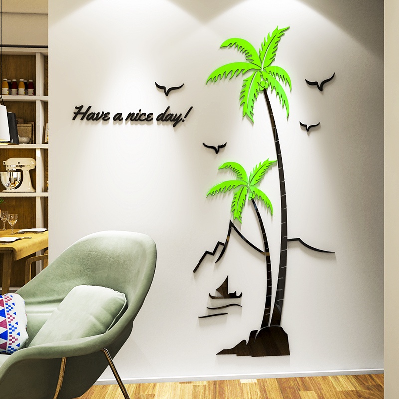 Tranh dán tường mica 3d decor khổ lớn phong cảnh biển cây dừa Nhiều Size - EPeBen