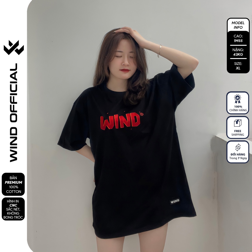 Áo thun tay lỡ unisex WIND phông form rộng 65% cotton FIRE nam nữ oversize
