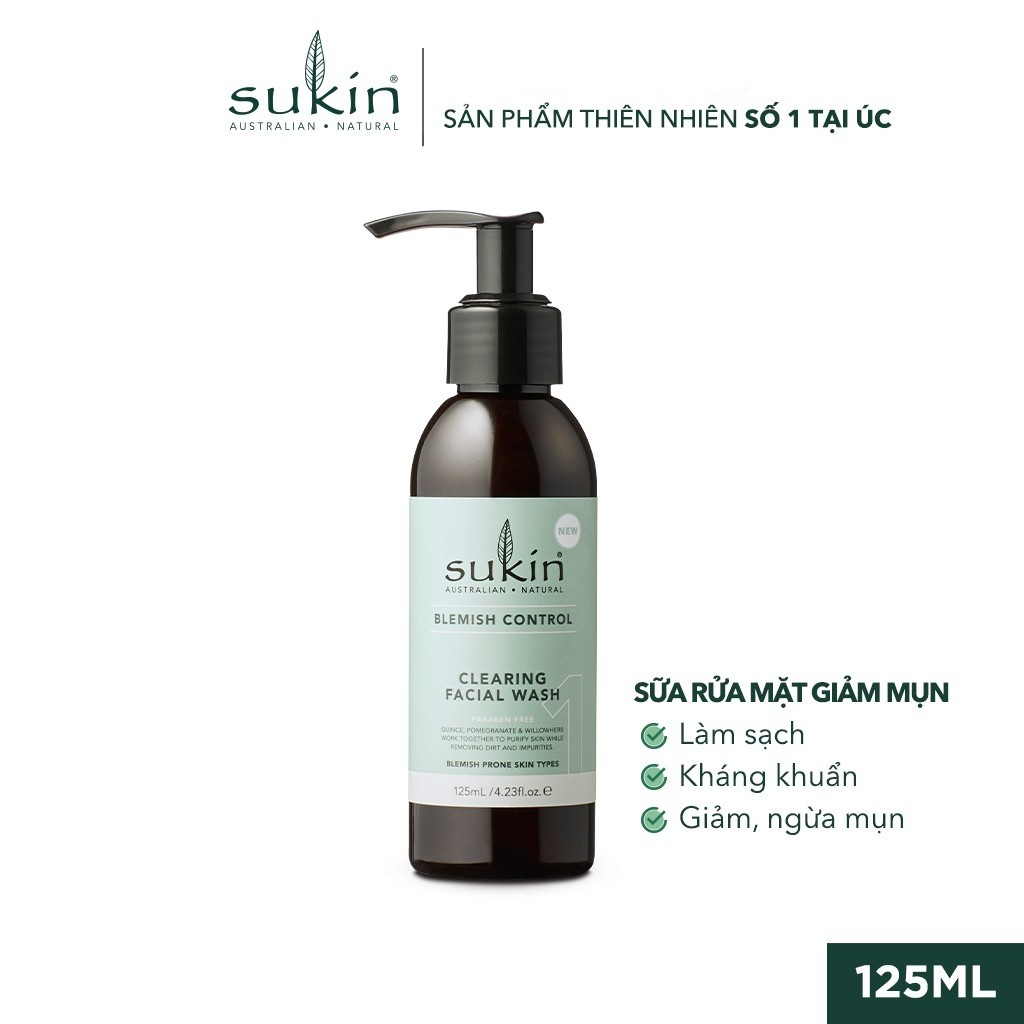 Bộ 4 sản phẩm chăm sóc da mụn toàn diện Sukin Blemish Control (Sữa rửa mặt + Nước cân bằng + Gel trị mụn + Kem dưỡng ẩm)