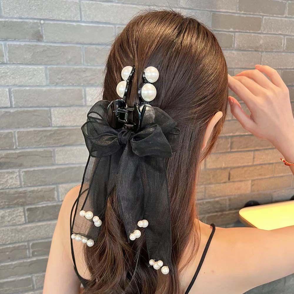 Kẹp Tóc Nơ Ruy Băng Lớn Màu Đen / Be Thời Trang Dành Cho Bạn Nữ WMES15H