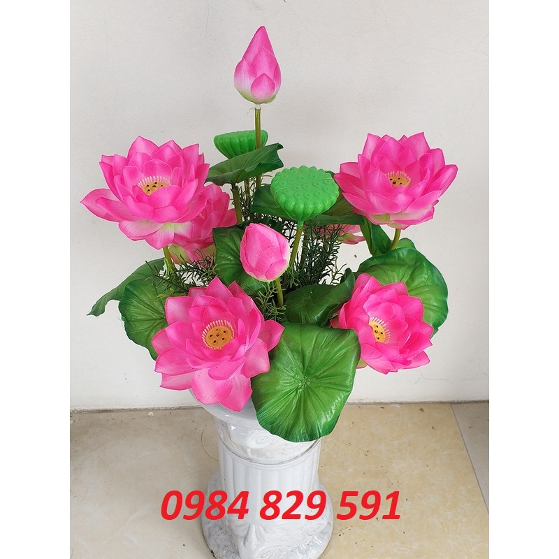 Cụm Hoa Sen 9 Nhánh 50CM, Có Đài Sen