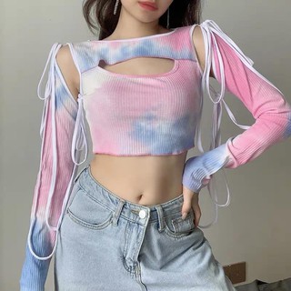 áo croptop tạo kiểu dây buộc tháo rời phối loang màu siêu hot hít ảnh thật feedback - Pastel Pow Pow