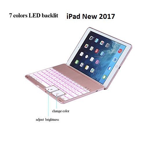 Bao da kiêm bàn phím bluetooth cho iPad New 2017 (9.7&quot;) (Rose Gold) tặng cáp sạc iPhone