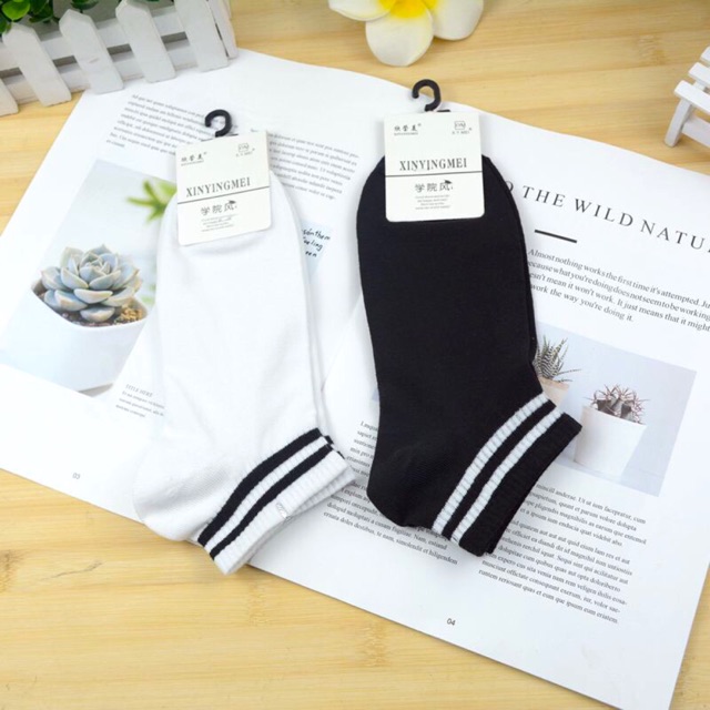 Set 5 Đôi Tất Cotton Cổ Kẻ Hàn Quốc