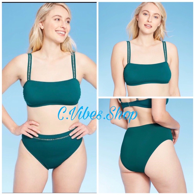 Bộ Bikini Hai Mảnh Cạp Cao Xanh Hàng Xuất Xịn