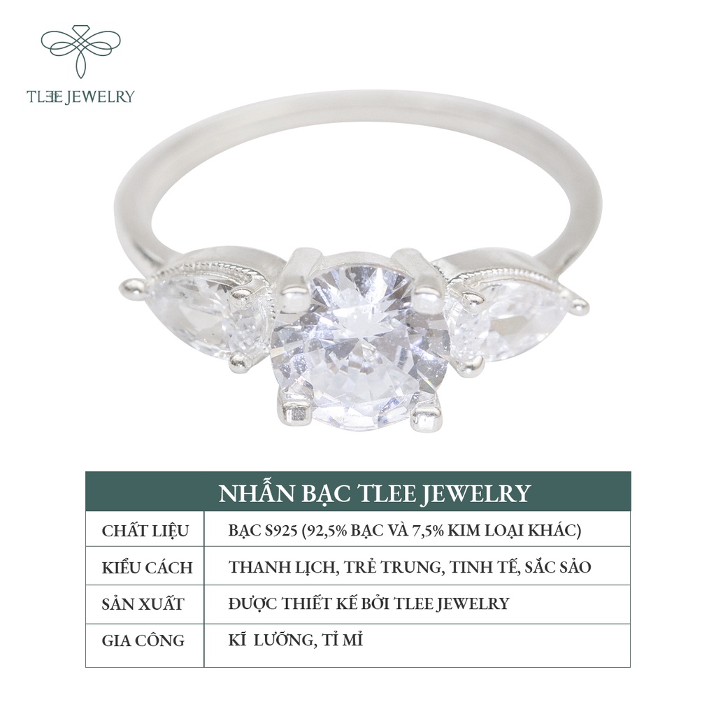 Nhẫn bạc nữ TLEE trụ đá cánh hoa đính đá sang trọng NCJ A0168
