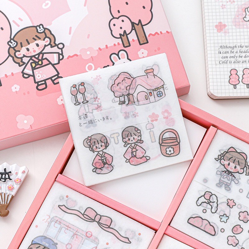 1 tấm sticker cute dán trang trí chủ đề Mùa Anh Đào nở rộ