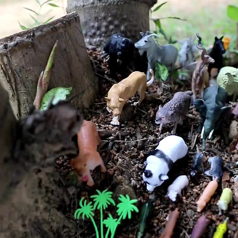 Đồ chơi mô hình con vật cho bé khám phá thế giới, bộ thế giới động vật và cây cối có hộp đựng