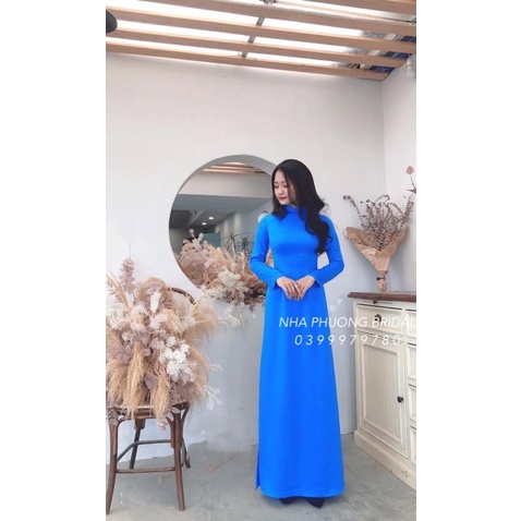 Áo Dài Truyền Thống Lụa Tây Thi Màu Xanh Bích, Áo dài may sẵn_Nhã Phương Bridal