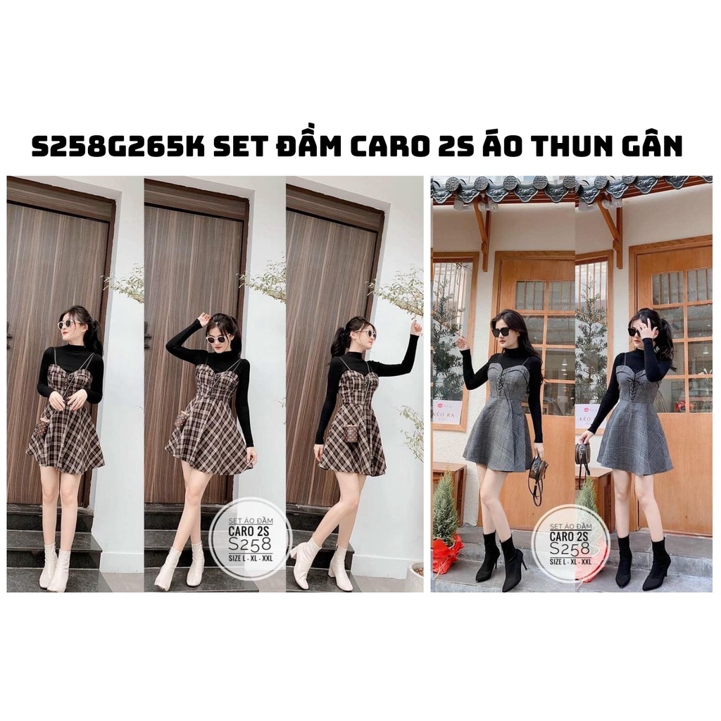 SET ĐẦM CARO 2S ÁO THUN GÂN SIZE LỚN