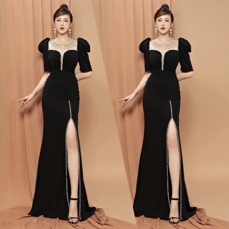 Đầm dạ hội kết hạt sang trọng  tặng hoa tai thời trang TẶNG KÈM HOA TAI THỜI TRANG