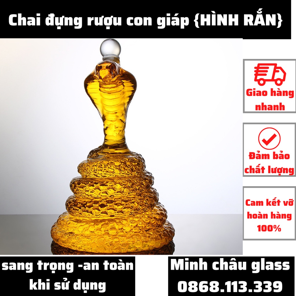 Bình Đựng Rượu Thủy Tinh 1000ML cao cấp mẫu Con Rắn mẫu TỴ Vỏ Chai Rượu 12 Con Giáp 1000ML làm quà tặng ý nghĩa