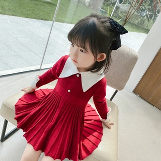 Đầm dệt kim xếp ly thời trang mùa thu Hàn Quốc 20 phong cách cho bé gái