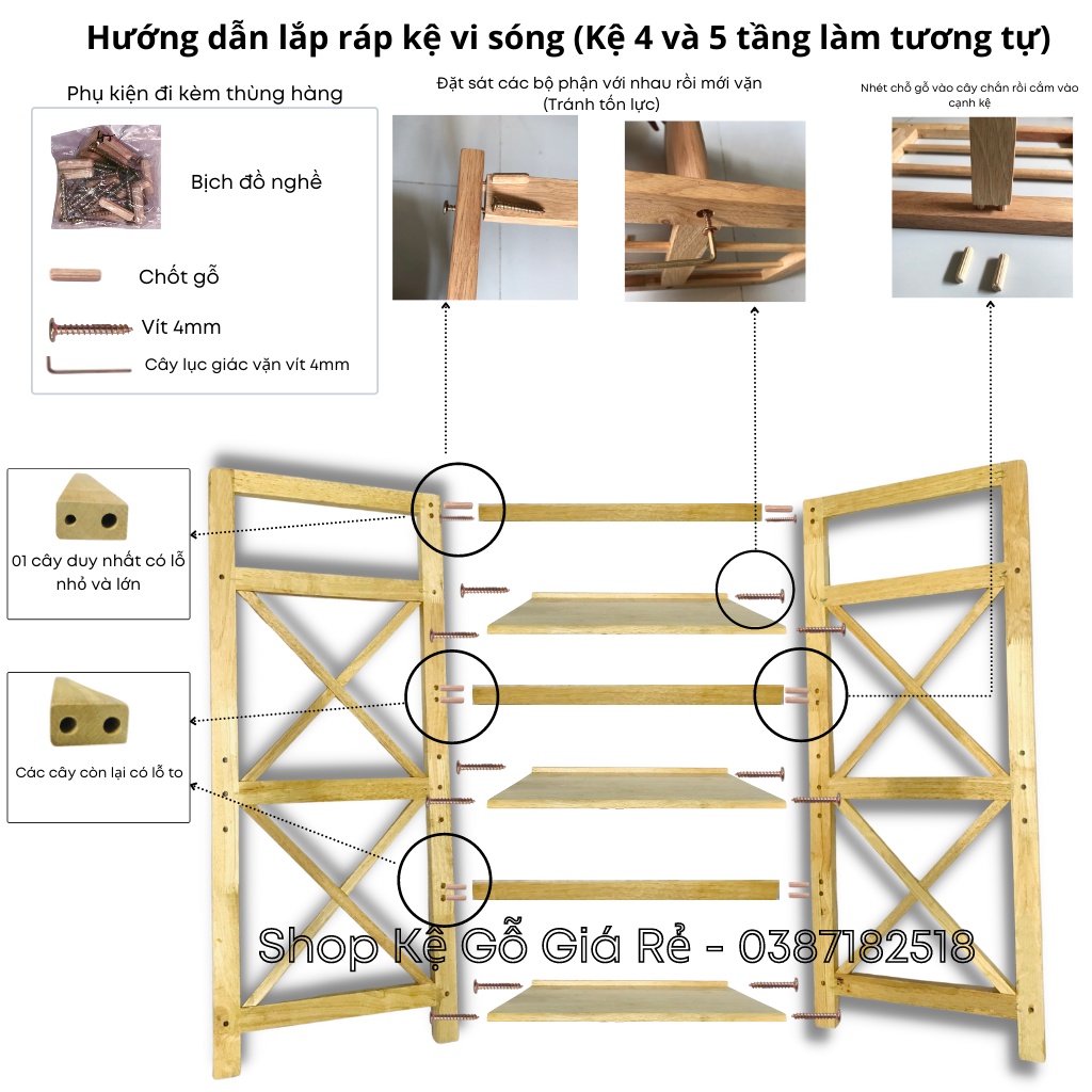 Kệ Lò Vi Sóng Gỗ 5 Tầng Ngang 64cm Sâu 38cm