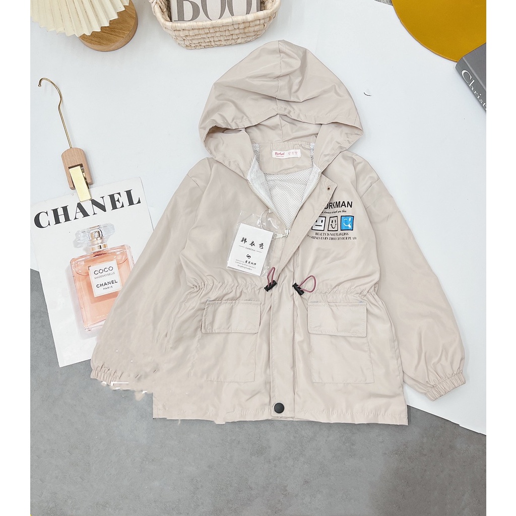 Áo khoác cho bé gái, bé trai, áo khoác gió size đại vải chính phẩm 2 lớp có dây rút eo dáng parka cho bé 26-38kg
