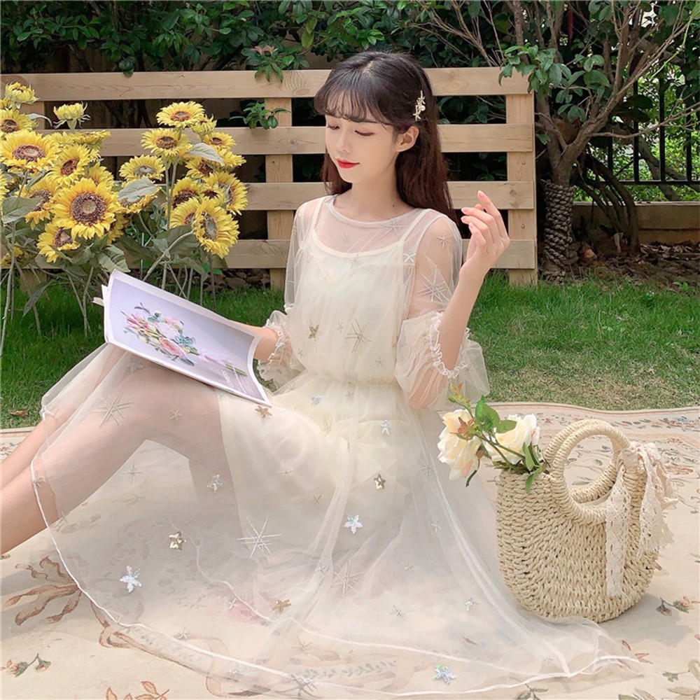 Váy Công Chúa 2 Lớp Lấp Lánh Blink Blink/ Đầm Xòe Tay Lỡ Họa Tiết Ngôi Sao Xinh Xắn V00022 | BigBuy360 - bigbuy360.vn