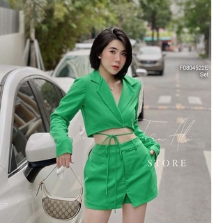 Set áo vest croptop tay dài phối quần giả váy!