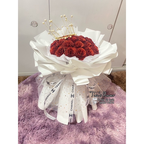 Quà tặng Valentine bó hoa nhũ kim tuyến 25 bông